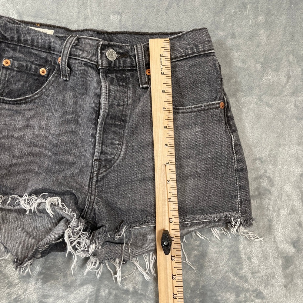 Levis Premium 501 Shorts Size 25 Original High Rise Cut Off Denim Faded Black - Picture 2 of 5